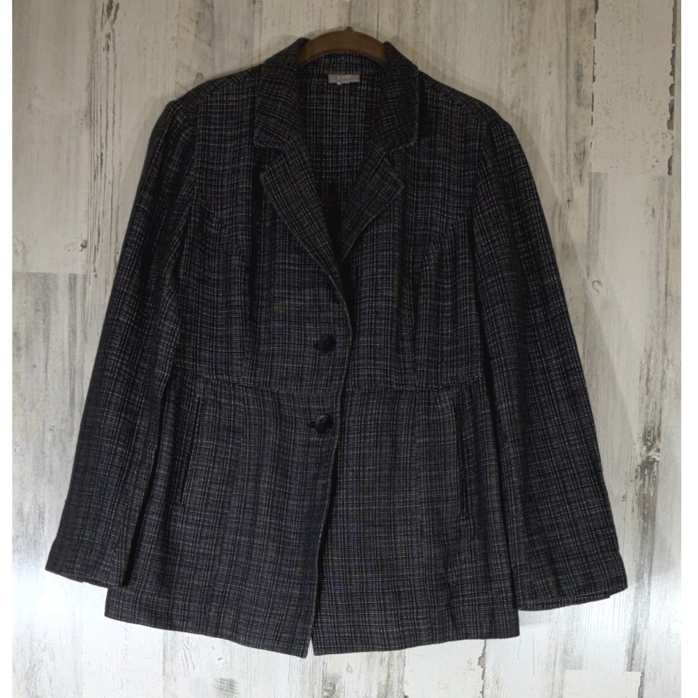 J Jill Blazer Jacket XL Charcoal Gray Tweed Peplum Two Button Business Office